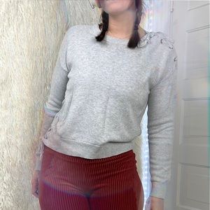 Grey Offset Lace Up Knit Sweater